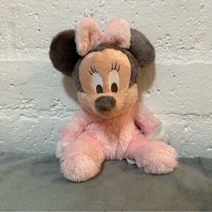 Disney Parks Pastel Pink Gray Baby Minnie Mouse Plush Rattle Chime Fuzzy Cute ZZ